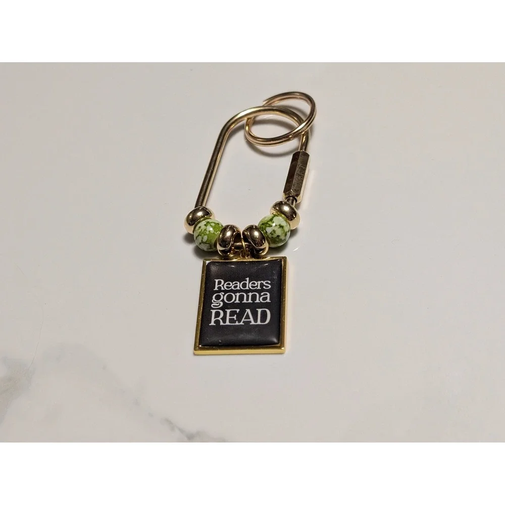 Handmade Readers Gonna Read Purse Charm Keychain Green Gold Tone Book Lover Gift